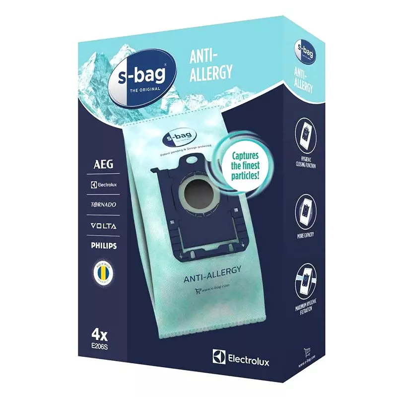 Lot de 4 sacs S-Bag Anti-Allergy E206 d'origine pour aspirateurs ELECTROLUX  