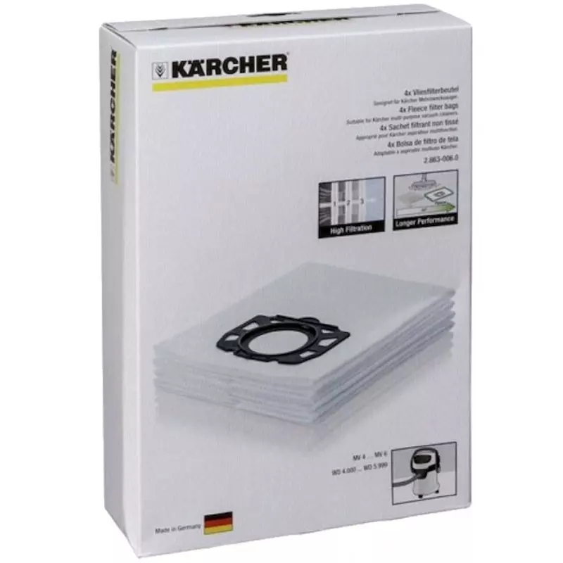 Ensemble de 10 sacs aspirateurs compatibles avec Karcher Mv4 Mv5 Mv6 Wd4  Wd5 Wd6